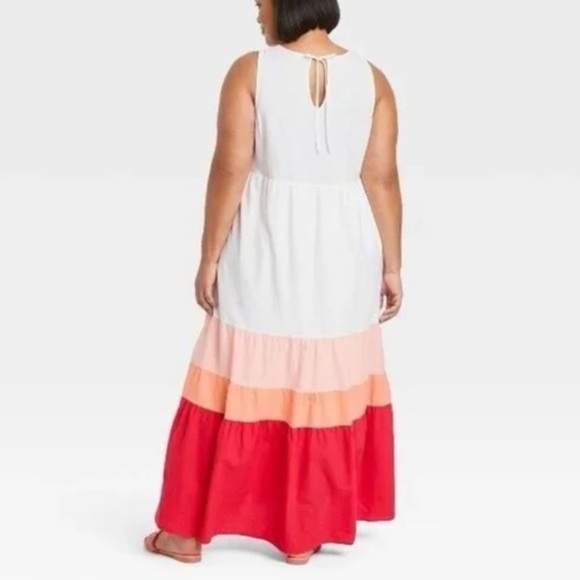 (2X)- Ava & Viv Women's Plus Size Sleeveless Colorblock Tiered Dress - Picture 2 of 9